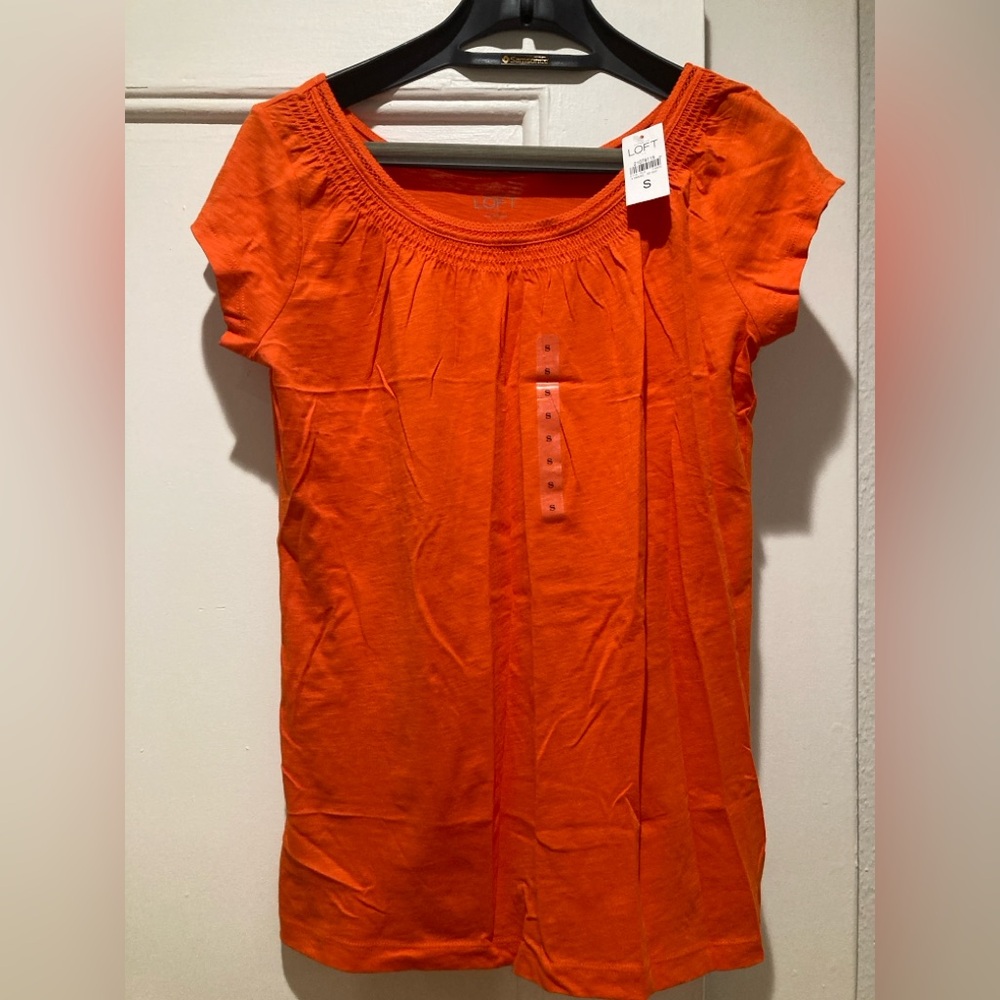 LOFT Bright Orange Short Sleeve Scoop Neck Tee